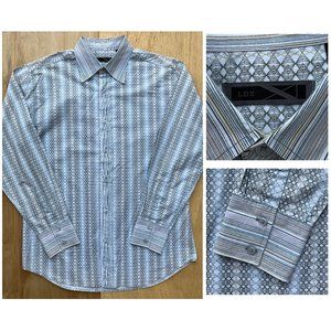 LDX Men’s Blue Black Geometric Pattern Long Sleeve Dress Shirt sz L